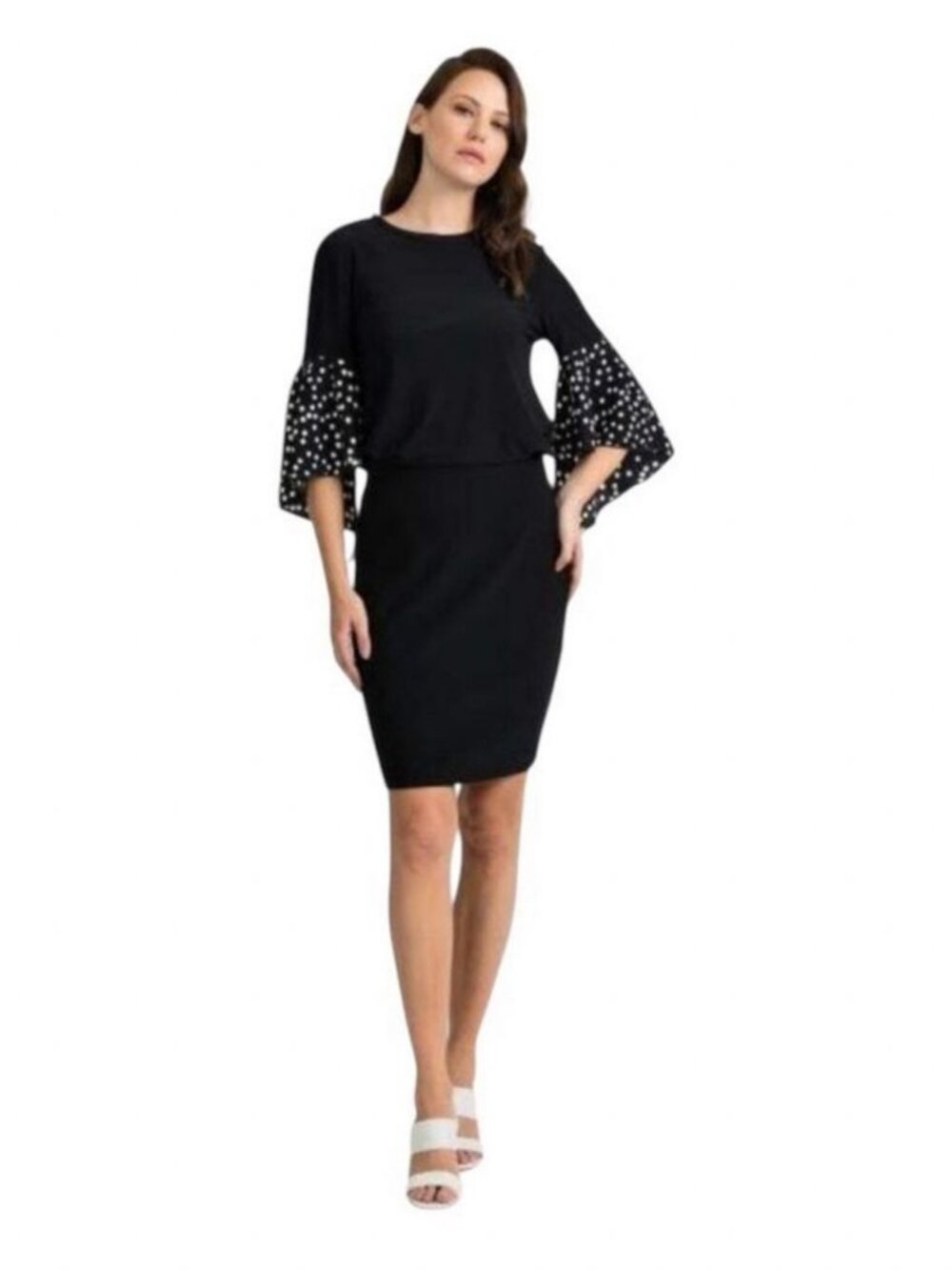 Joseph Ribkoff Black Blouse with Polka-Dot Bell Sleeves